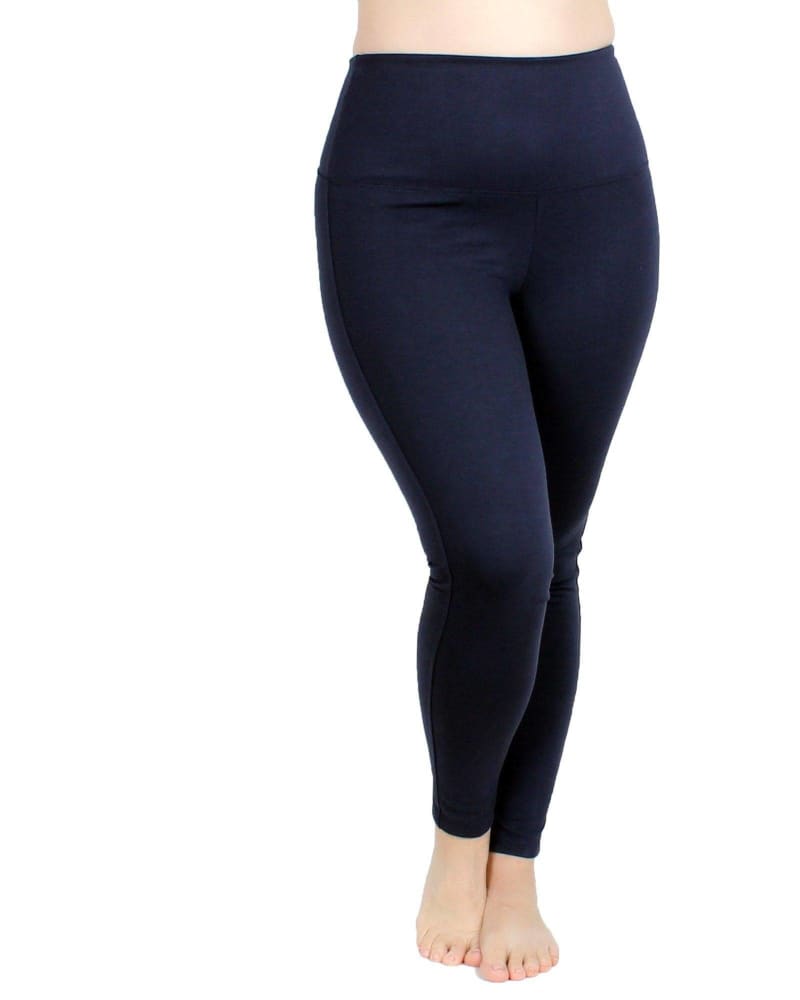Front of a model wearing a size 5X High Waist Ponte Legging in Navy by Undersummers. | dia_product_style_image_id:243487